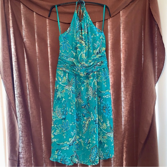 Floral Halter Tie Neck Dress in Turquoise Blue Green size 8 - Picture 2 of 10